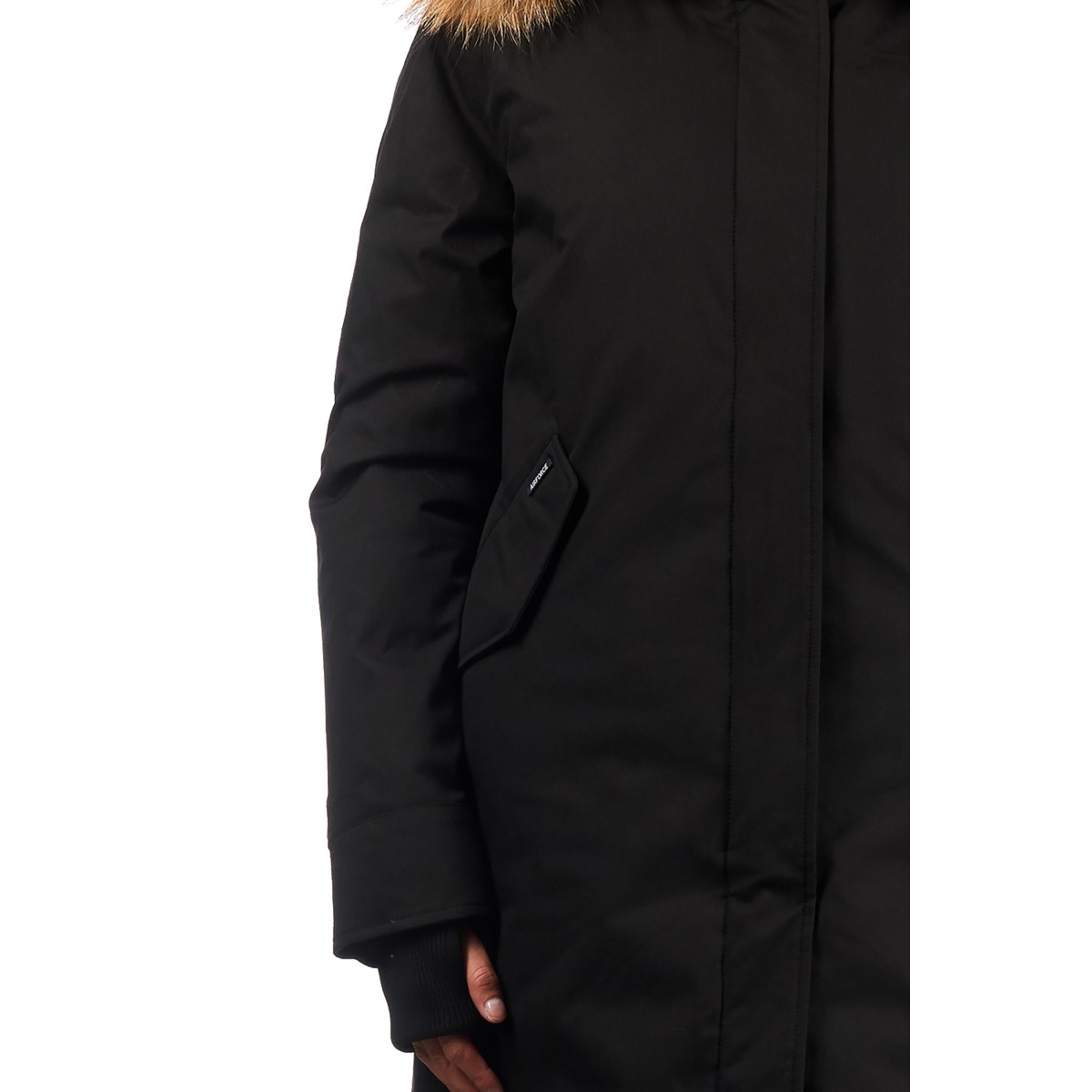 Airforce Fishtail Herringbone Parka  - schwarz mit natur Fellkragen