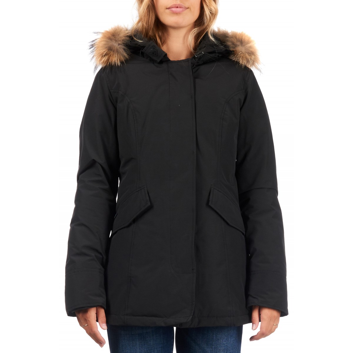 Airforce 2 Pocket Classic Damen Jacke - schwarz mit Fellkragen
