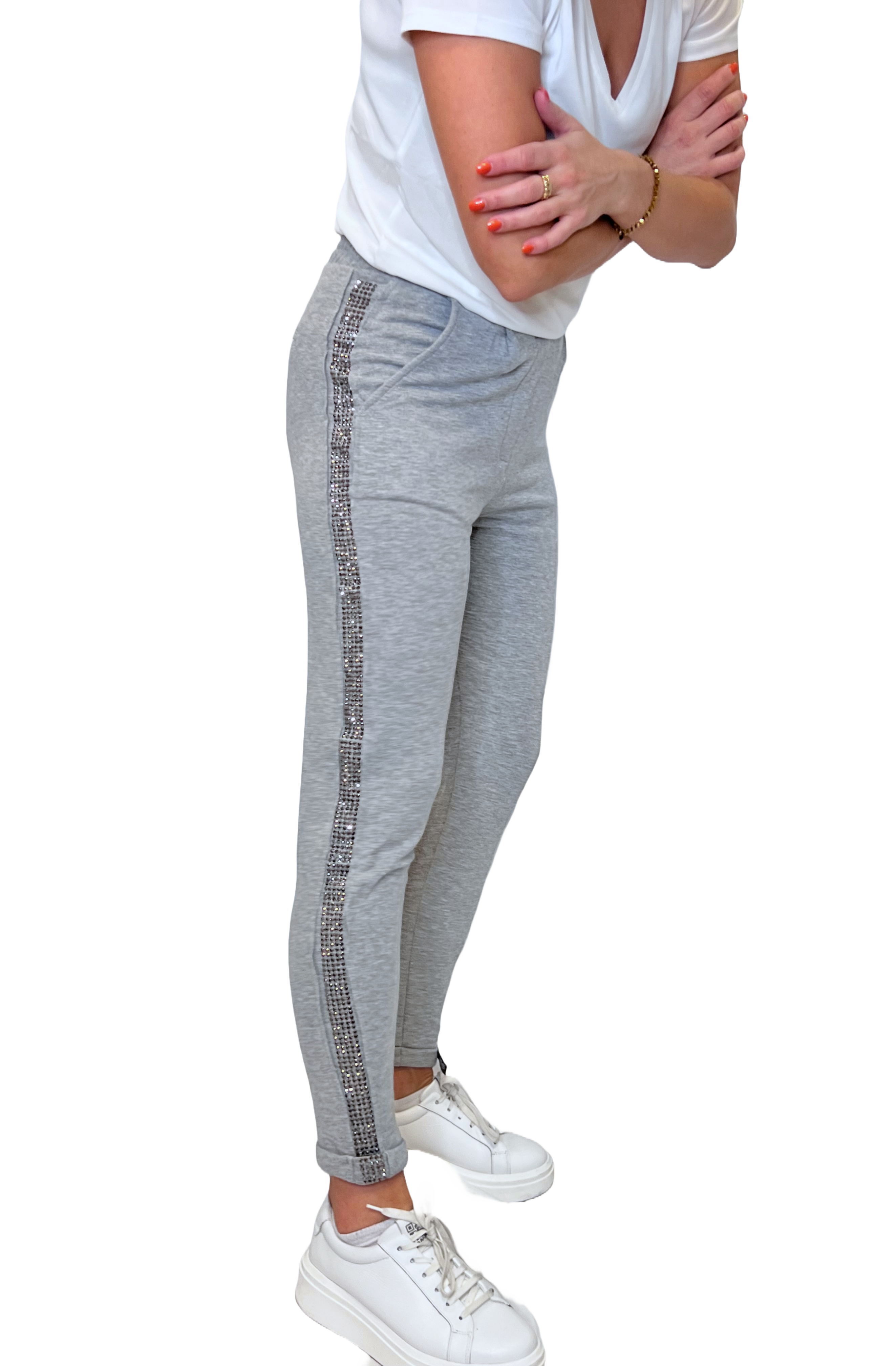 Cotton Candy Gracey 1195 PA-03 Damen Hose mit Seitenstreifen aus Glitzersteinchen