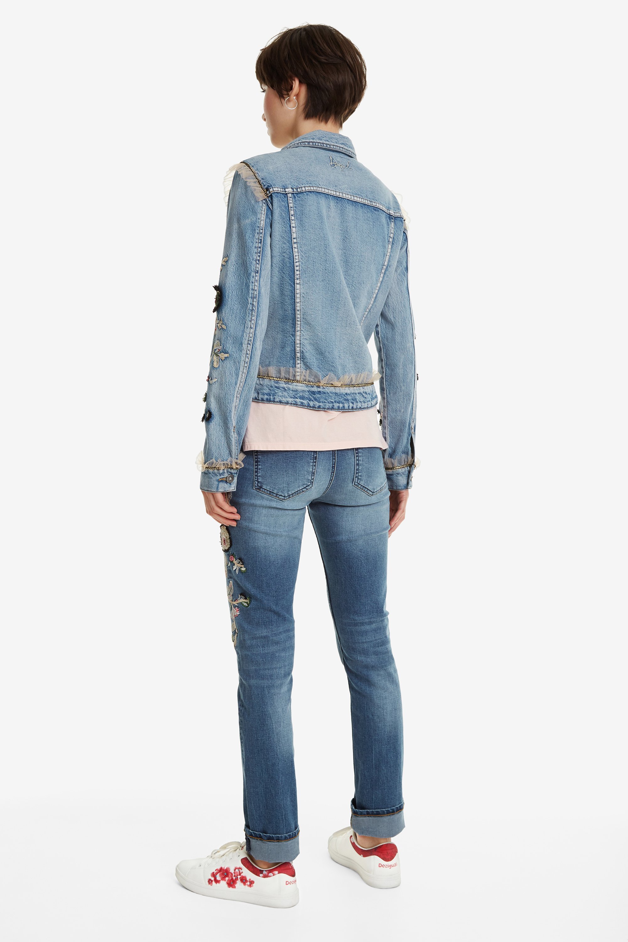 Desigual Flowers & Pearls Damen Jeans Jacke