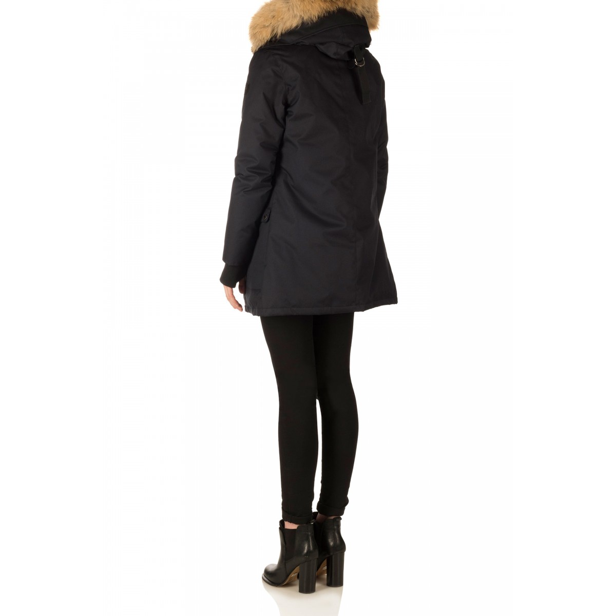 Airforce Slimfit Herringbone Damen Parka - schwarz mit natur Fellkragen