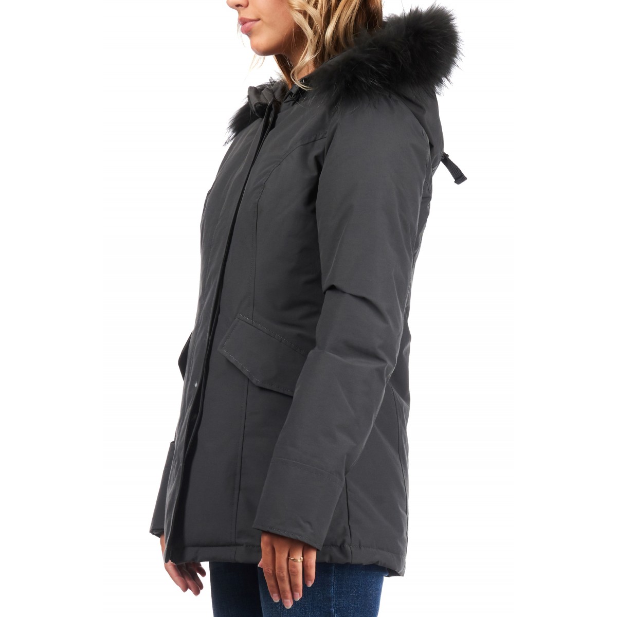 Airforce 2 Pocket Classic Parka TTT Polyester Damen Winterjacke grau - mit grauen Fellkragen