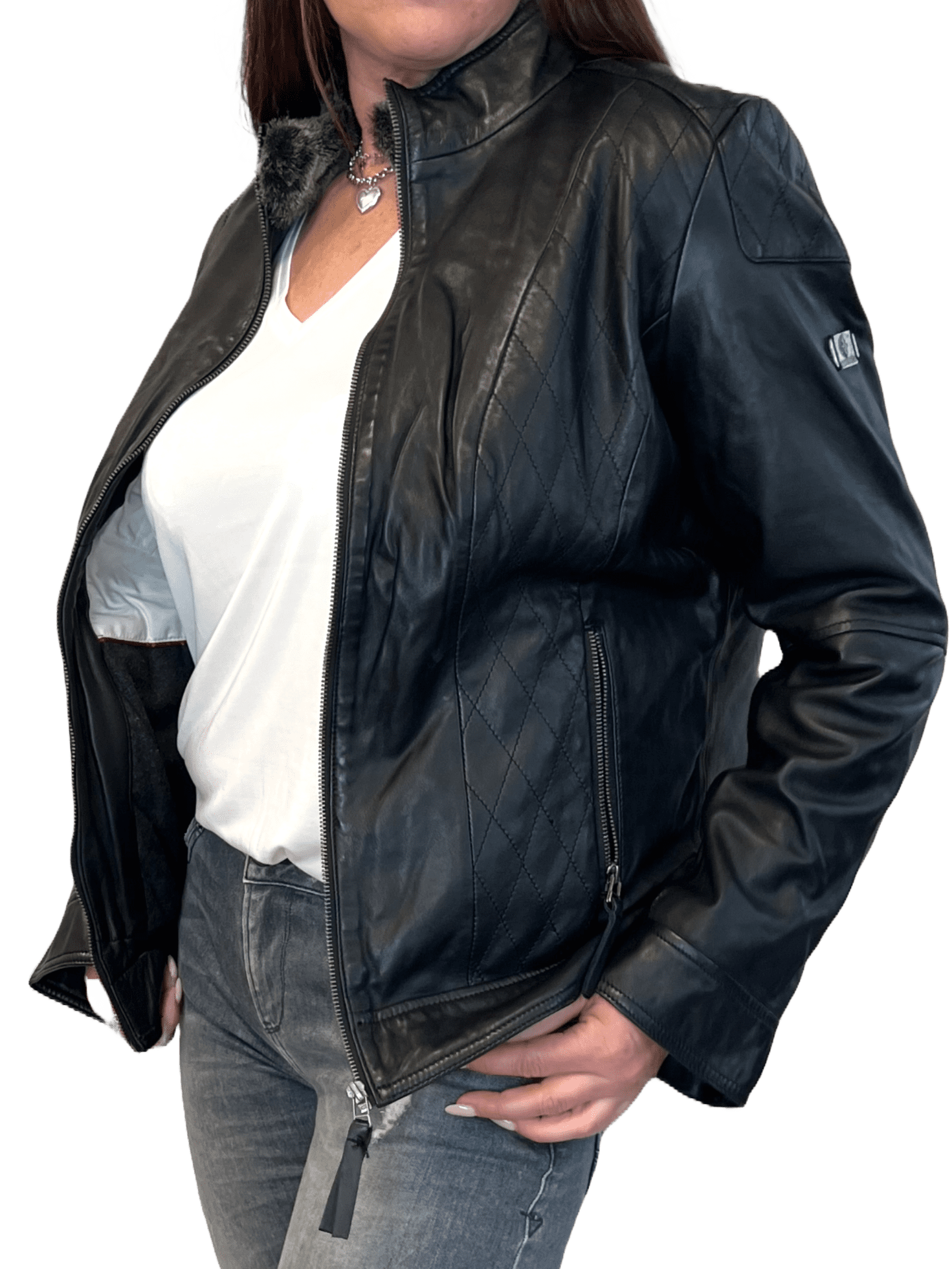 Arqueonautas B17 231892  Damen Lederjacke mit Fellkragen