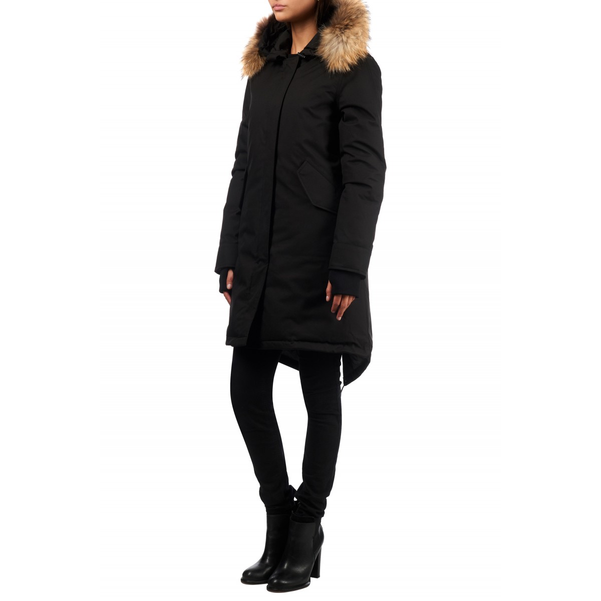 Airforce Fishtail Herringbone Parka  - schwarz mit natur Fellkragen