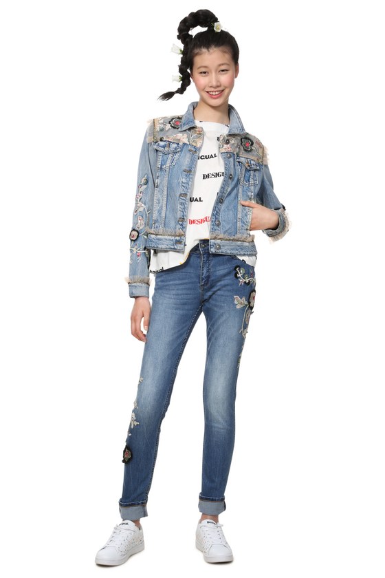 Desigual Flowers & Pearls Damen Jeans Jacke