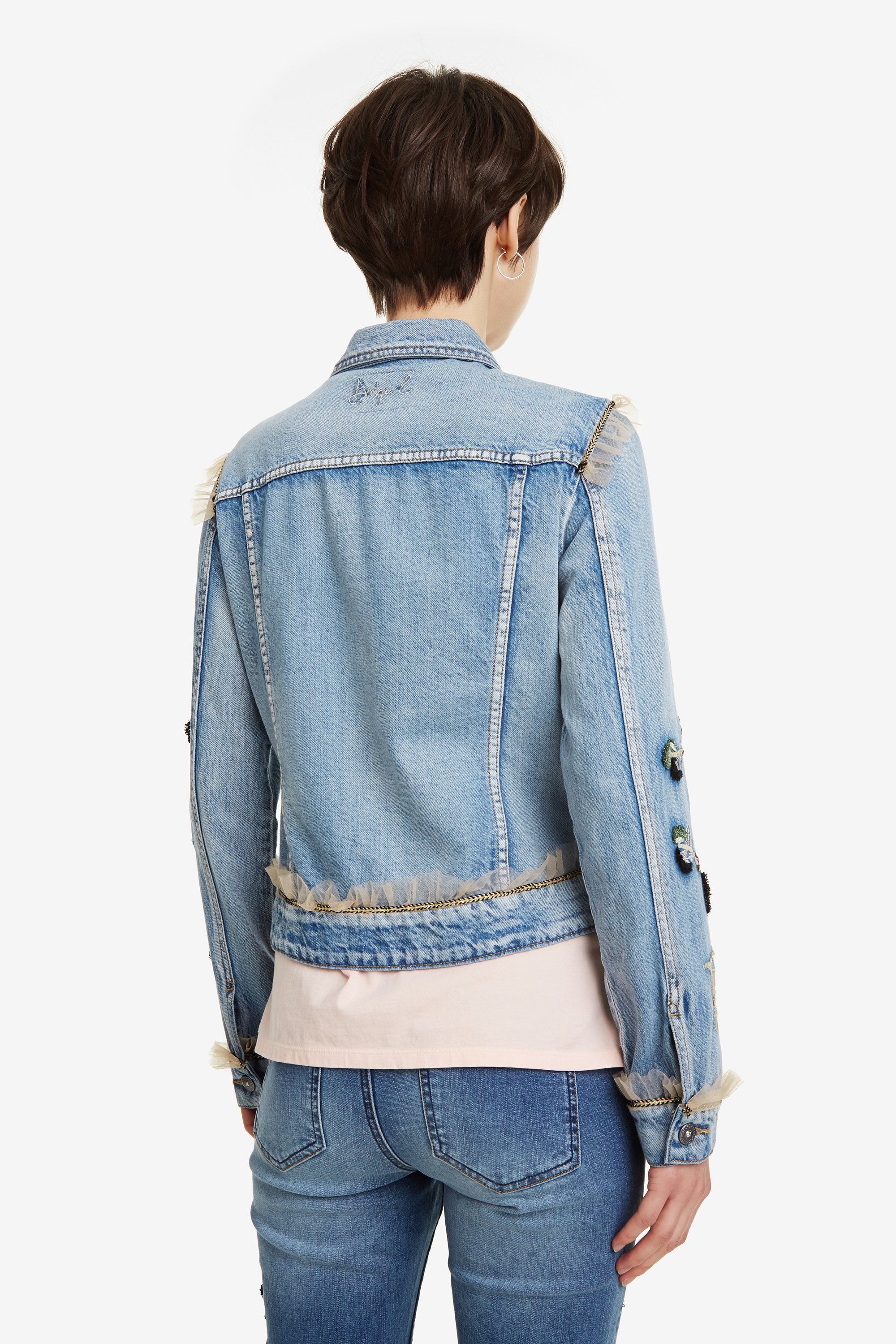 Desigual Flowers & Pearls Damen Jeans Jacke