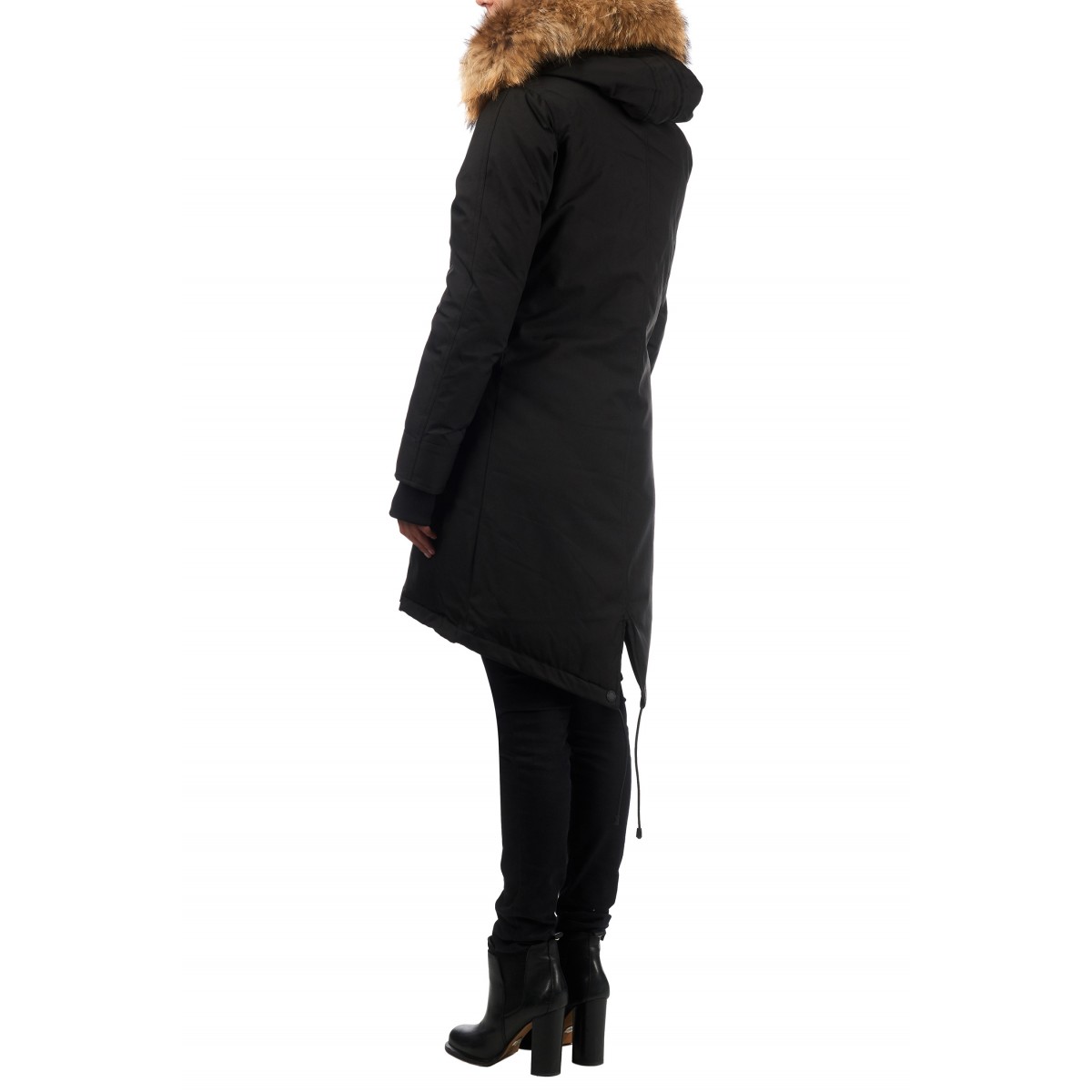 Airforce Fishtail Herringbone Parka  - schwarz mit natur Fellkragen