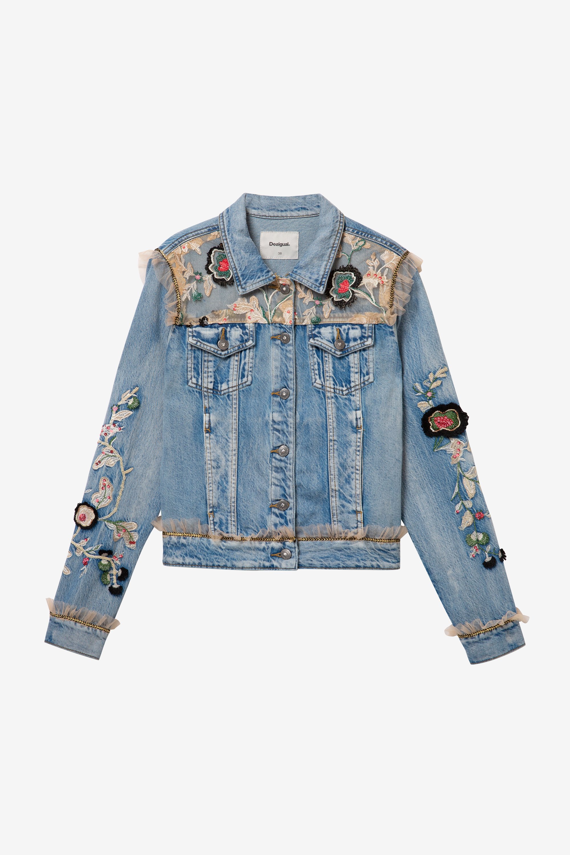 Desigual Flowers & Pearls Damen Jeans Jacke