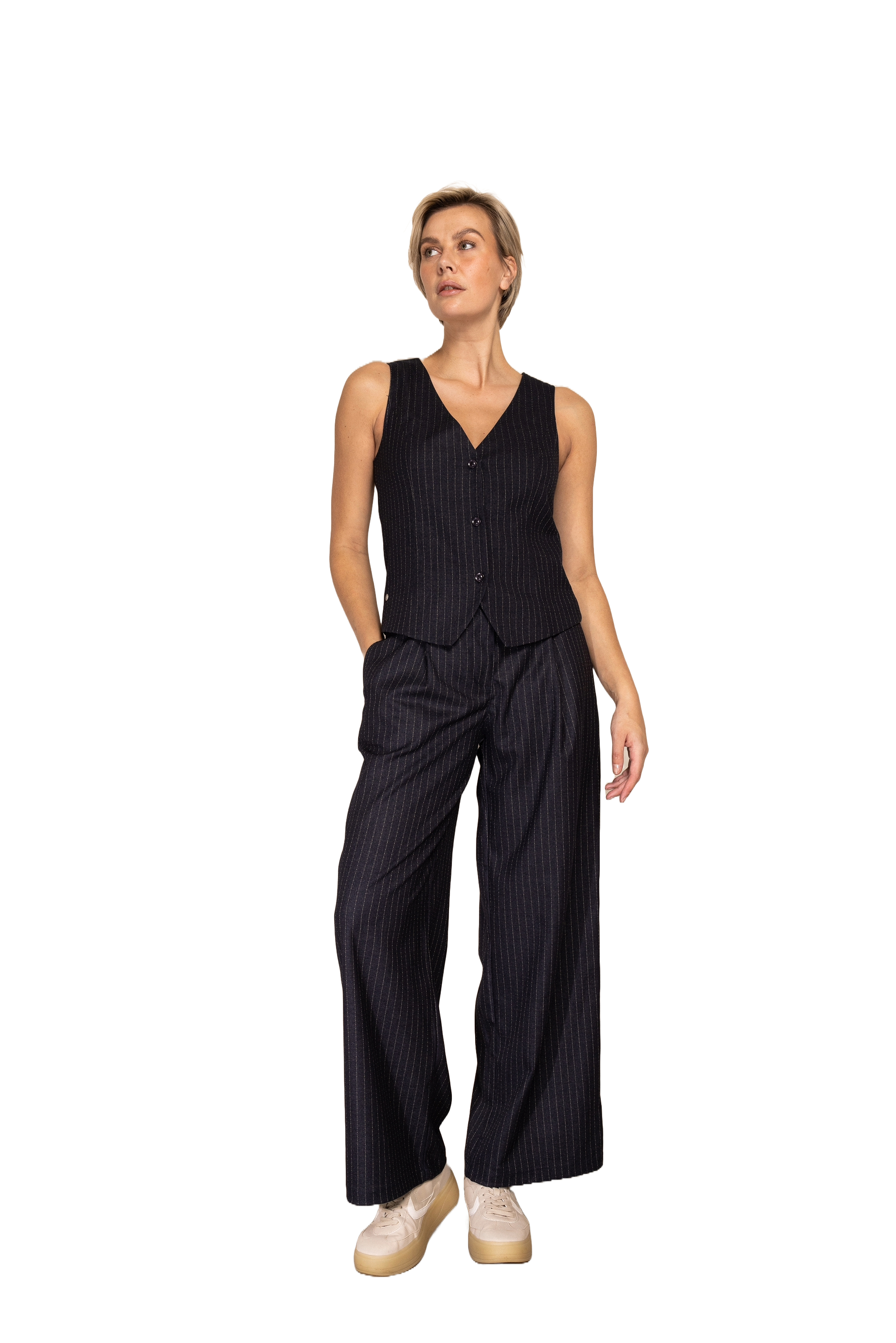 Marlene Damen Hose mit weitem Bein und Nadelstreifen in grau von Zhrill