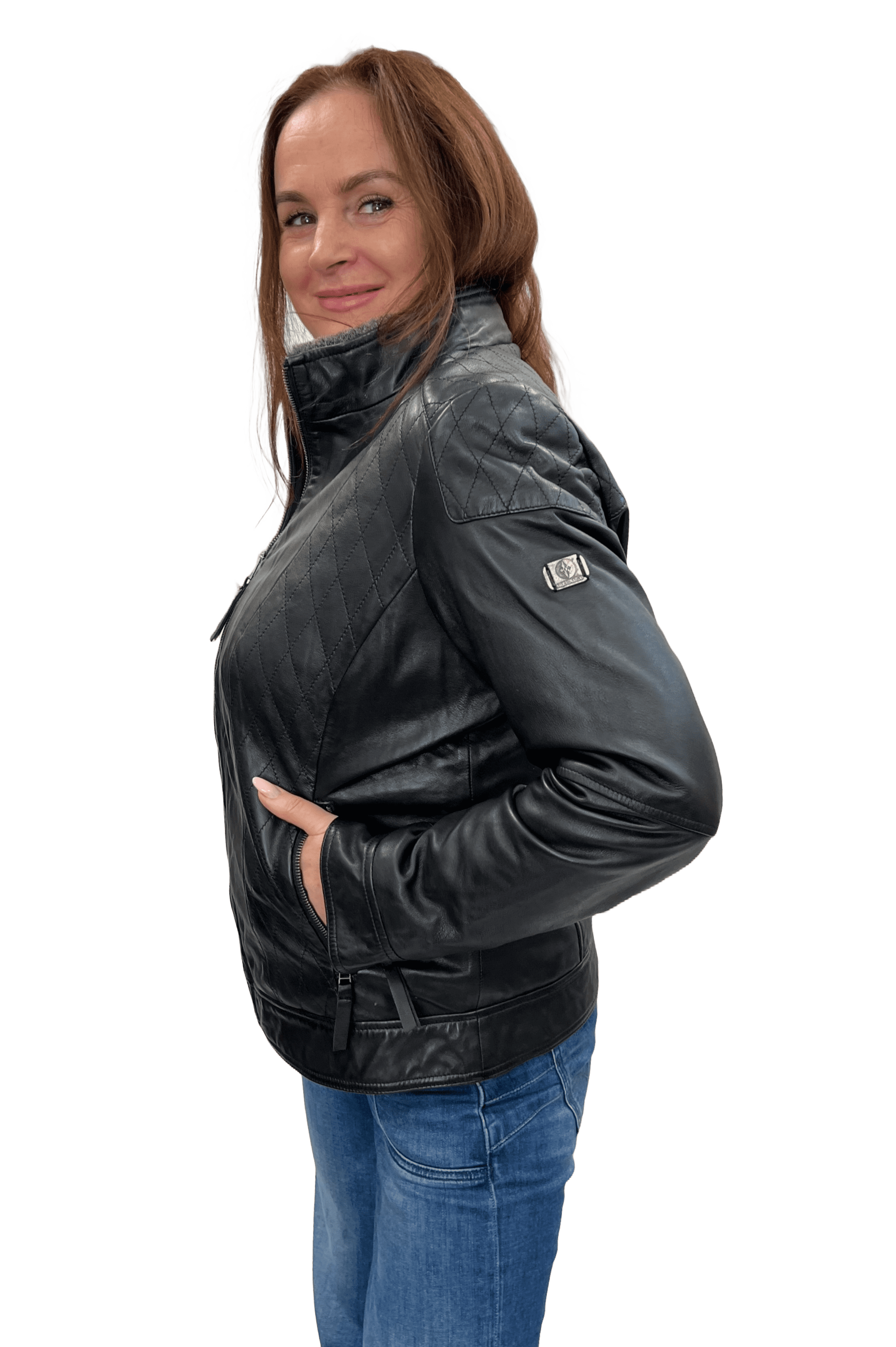 Arqueonautas B17 231892  Damen Lederjacke mit Fellkragen