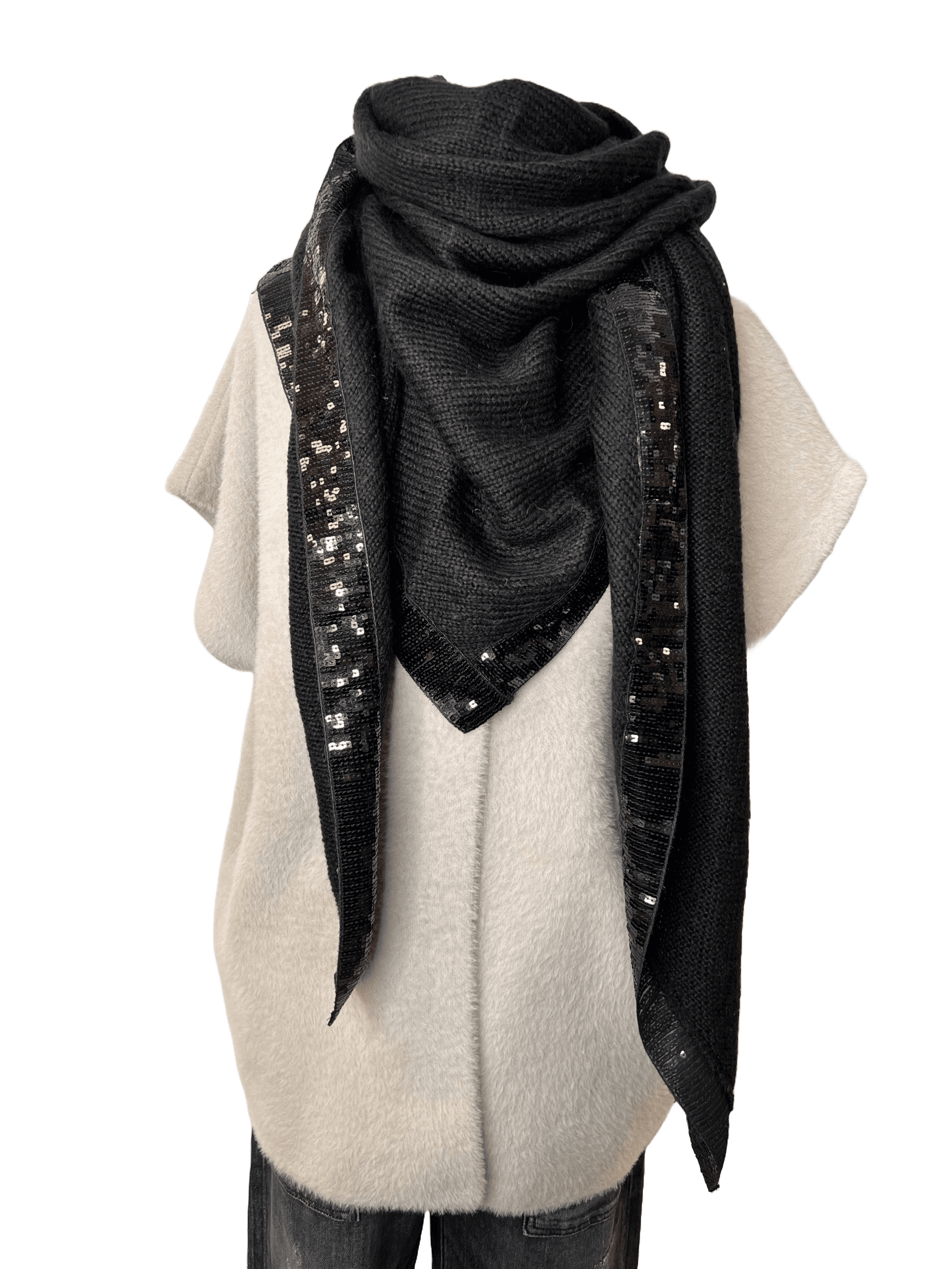 Passigatti 162-52216 Damen Schal mit Pailettensaum black