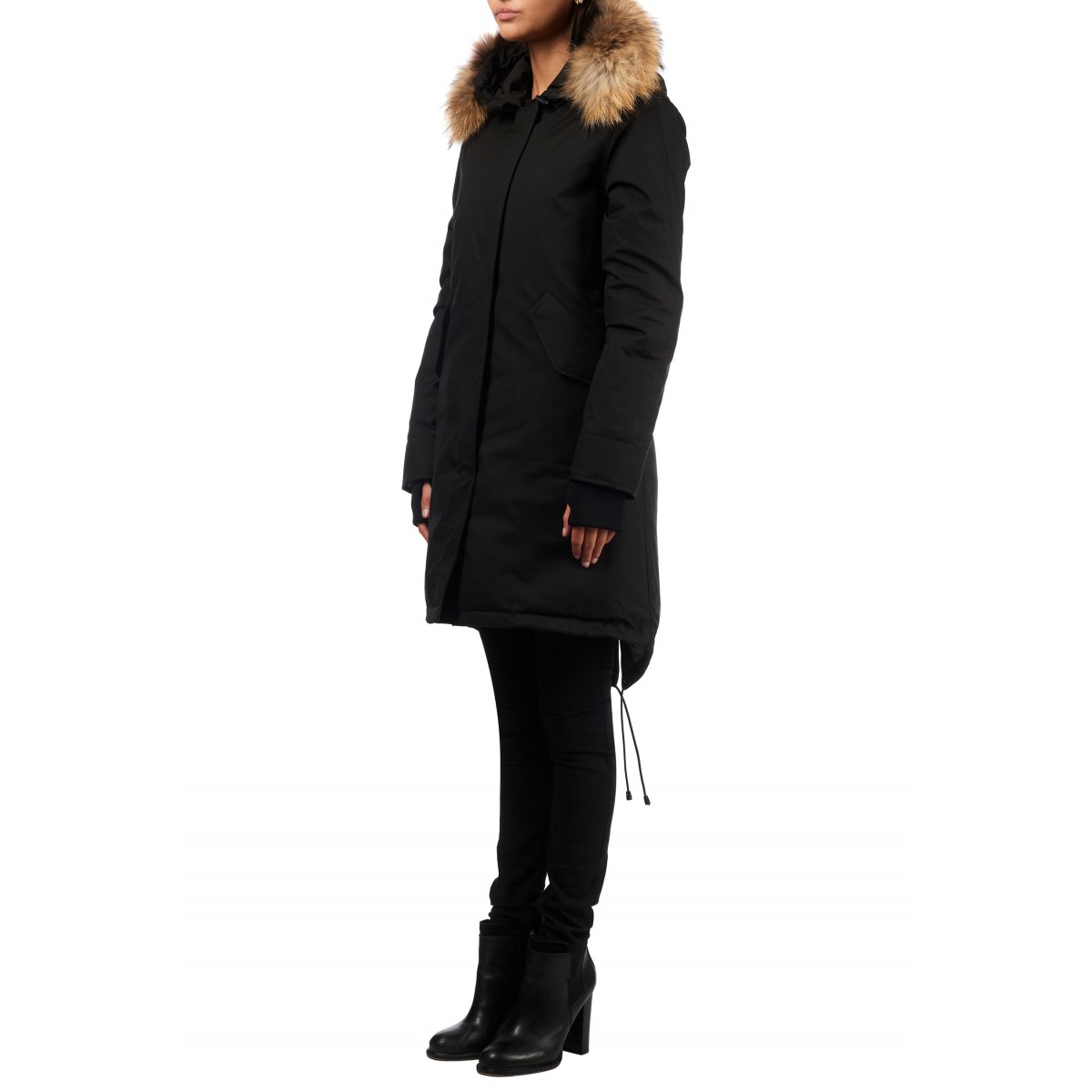 Airforce Fishtail Herringbone Parka  - schwarz mit natur Fellkragen