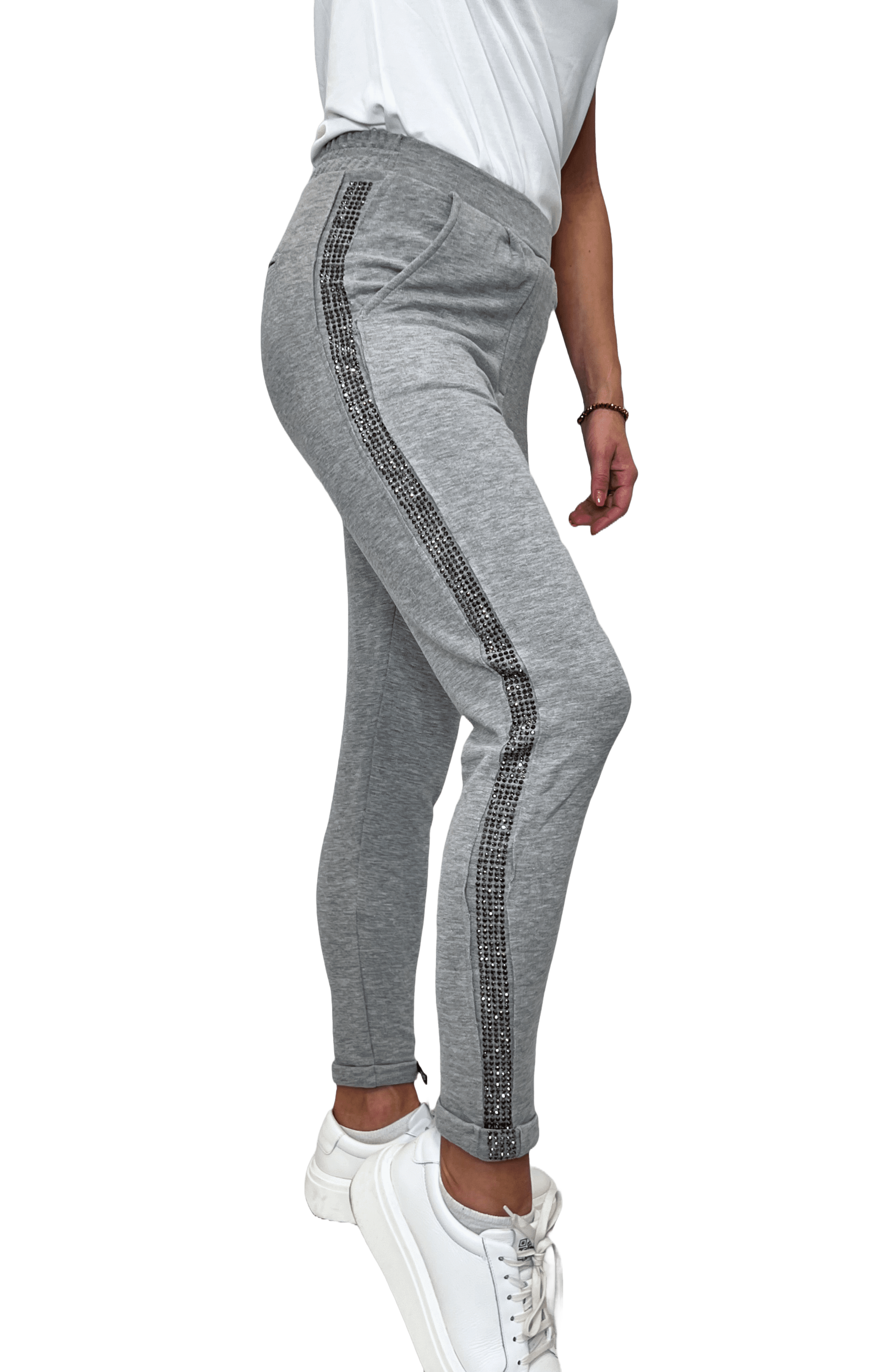 Cotton Candy Gracey 1195 PA-03 Damen Hose mit Seitenstreifen aus Glitzersteinchen