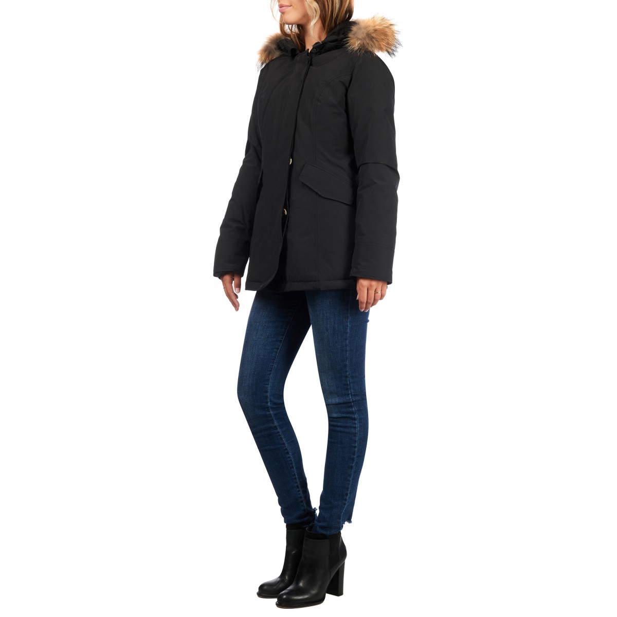 Airforce 2 Pocket Classic Damen Jacke - schwarz mit Fellkragen