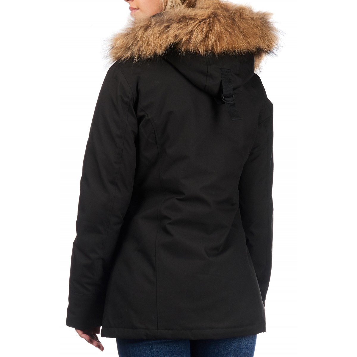 Airforce 2 Pocket Herringbone Damen Jacke - schwarz mit natur Fellkragen