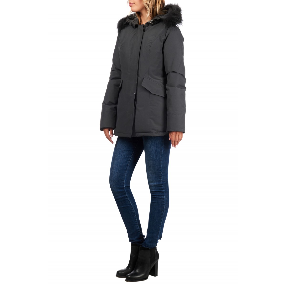 Airforce 2 Pocket Classic Parka TTT Polyester Damen Winterjacke grau - mit grauen Fellkragen