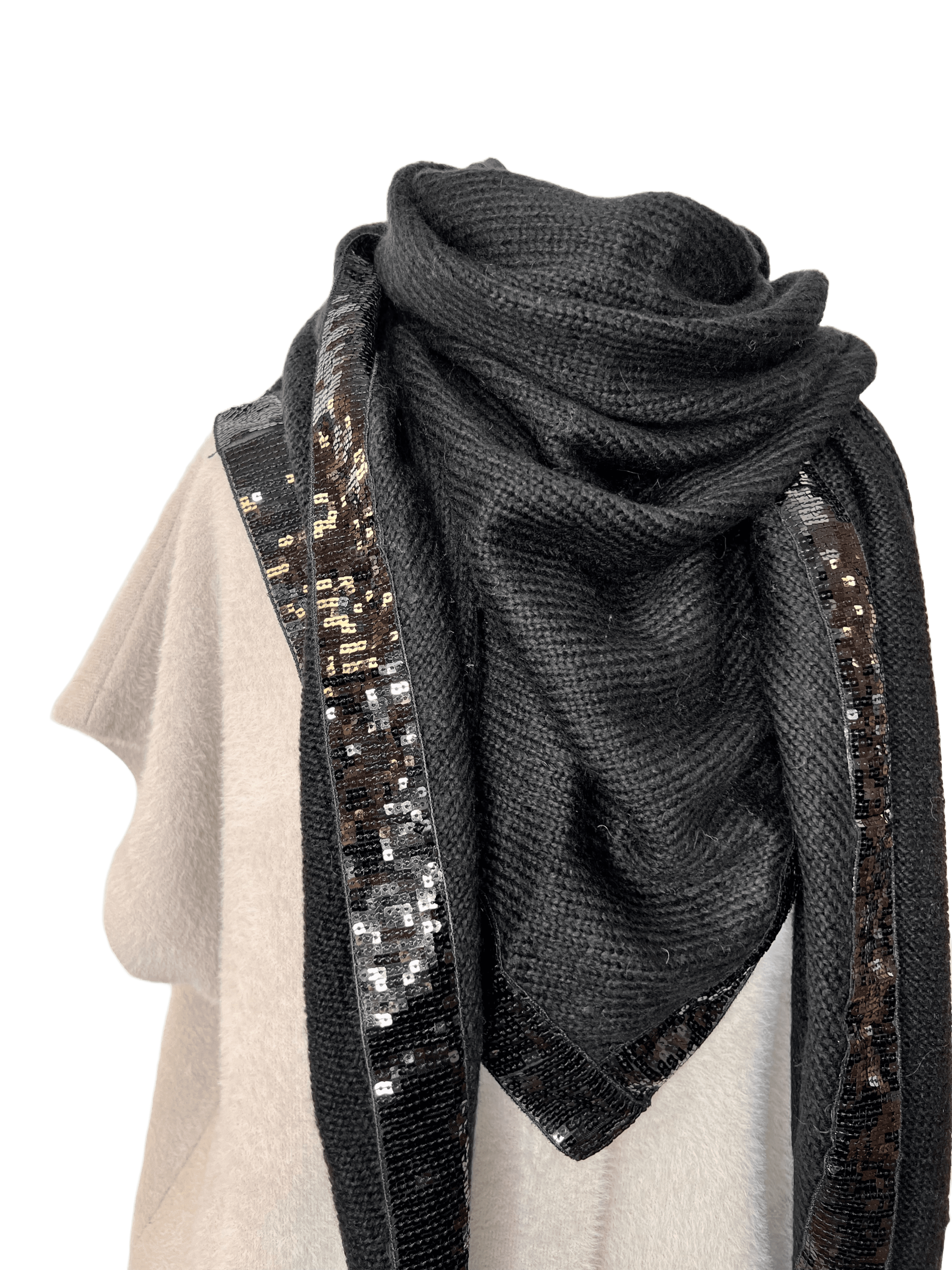 Passigatti 162-52216 Damen Schal mit Pailettensaum black