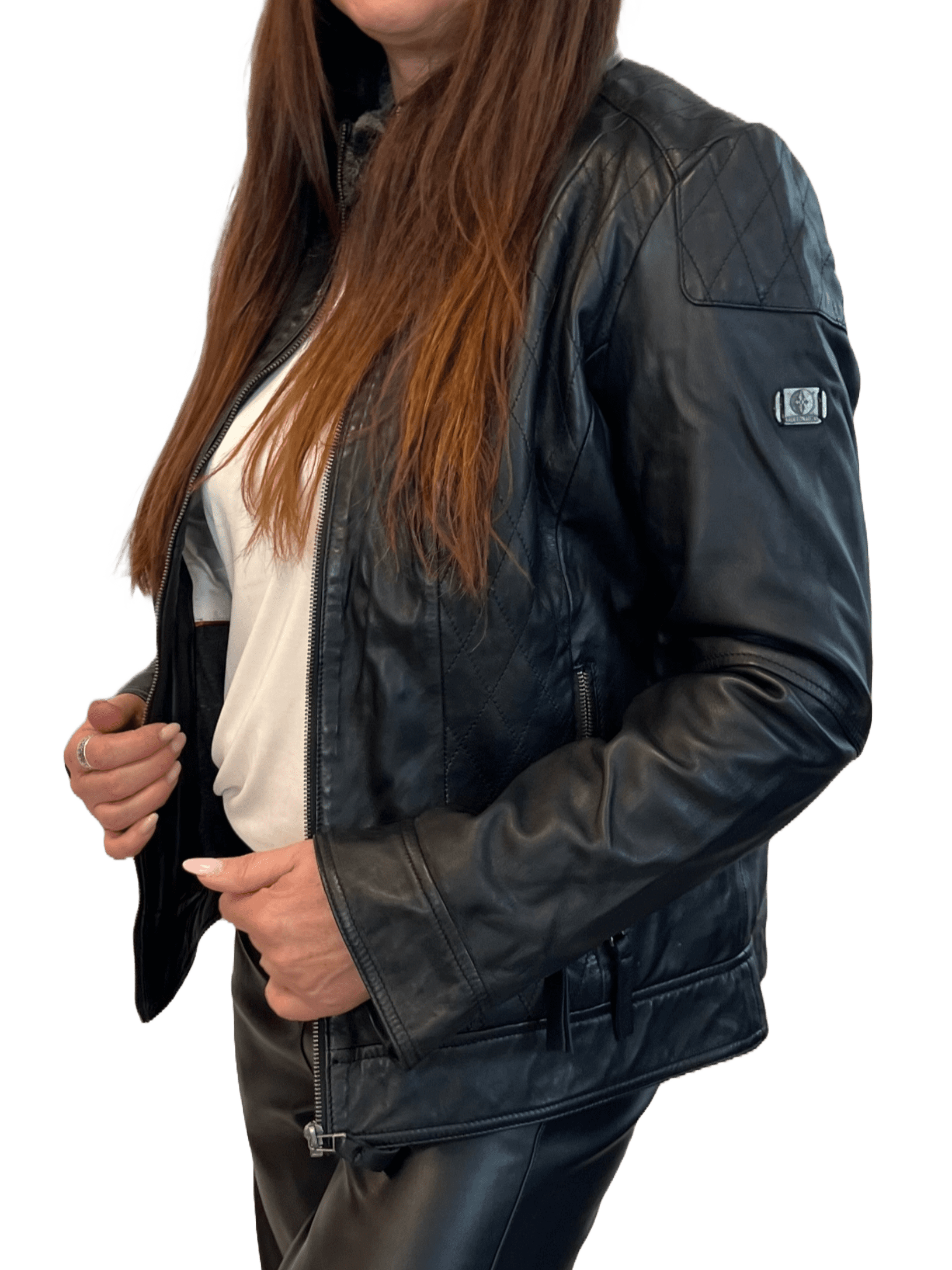 Arqueonautas B17 231892  Damen Lederjacke mit Fellkragen