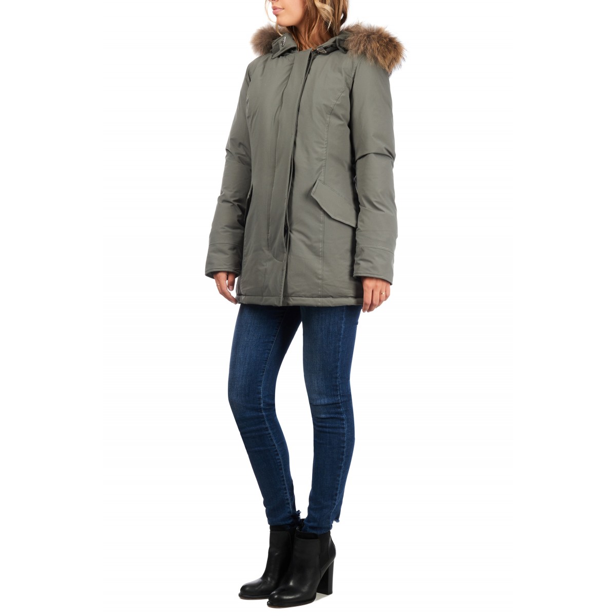 Airforce Deluxe Damen Jacke - pastel grün mit natur Fellkragen