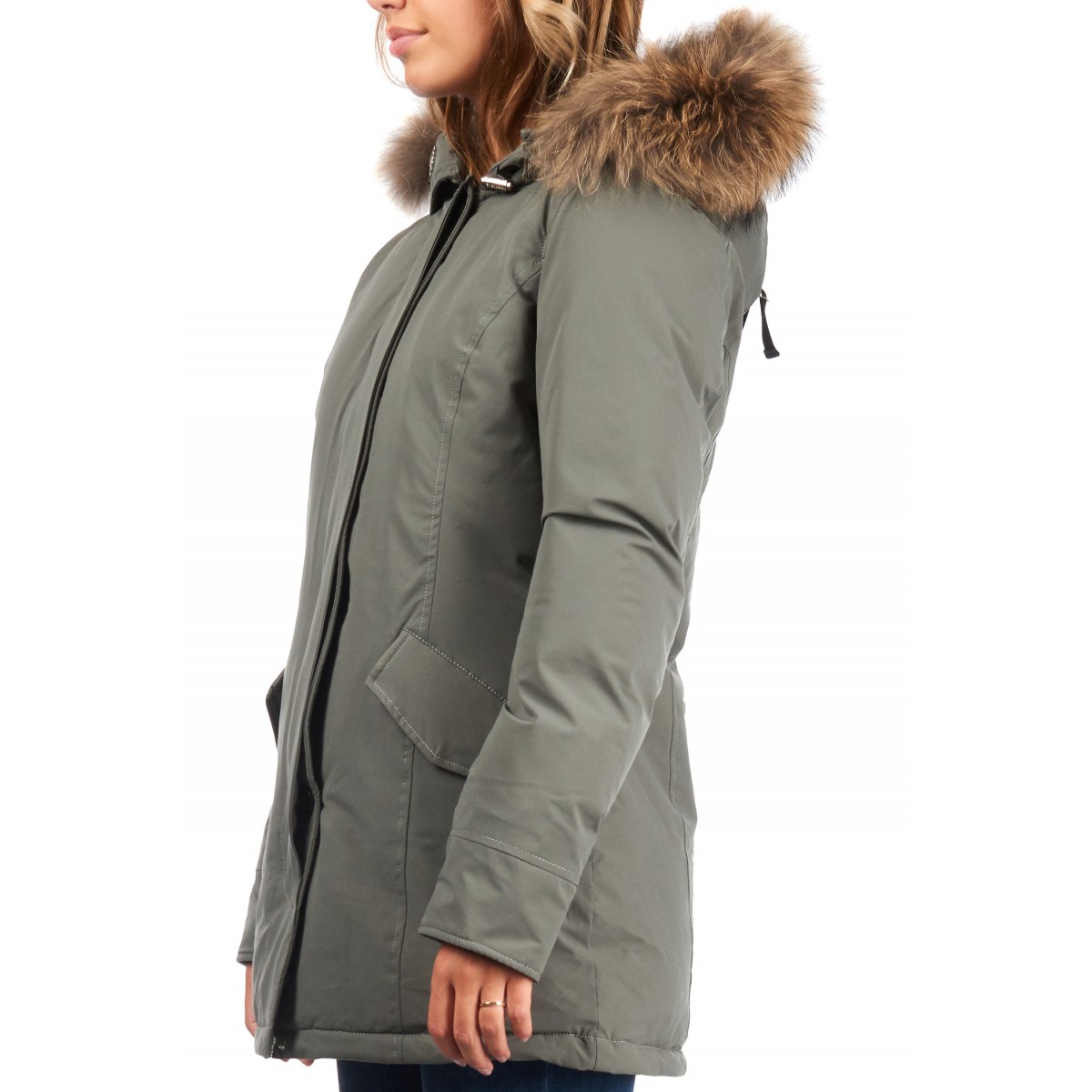 Airforce Deluxe Damen Jacke - pastel grün mit natur Fellkragen