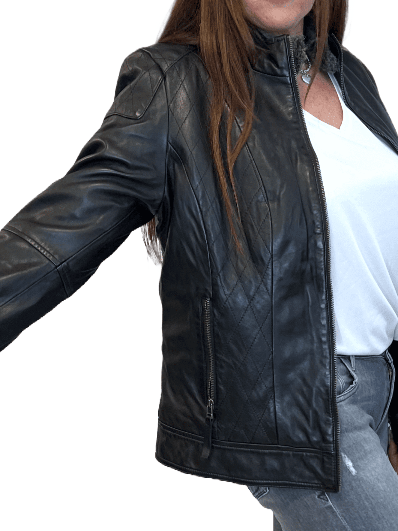 Arqueonautas B17 231892  Damen Lederjacke mit Fellkragen