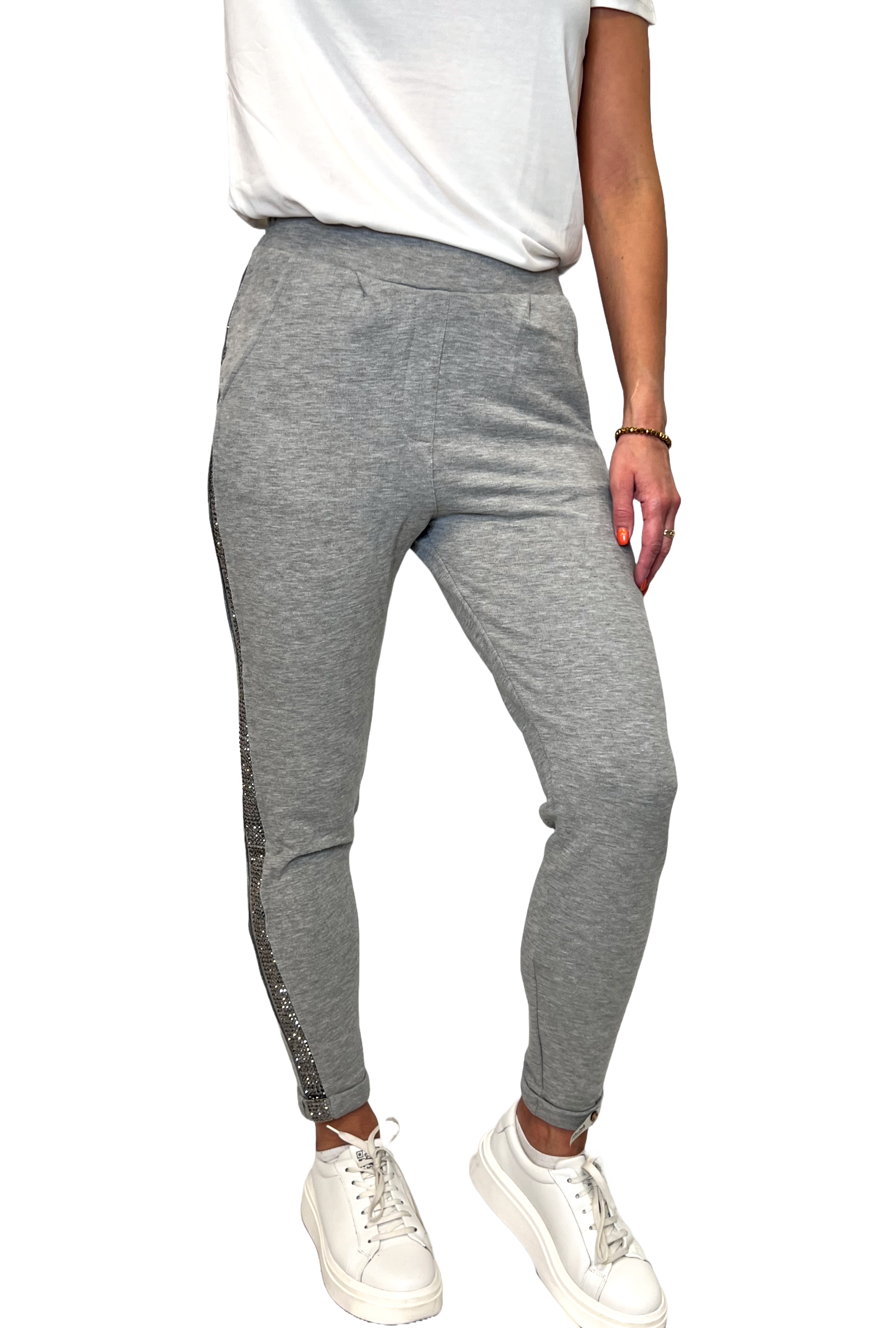 Cotton Candy Gracey 1195 PA-03 Damen Hose mit Seitenstreifen aus Glitzersteinchen